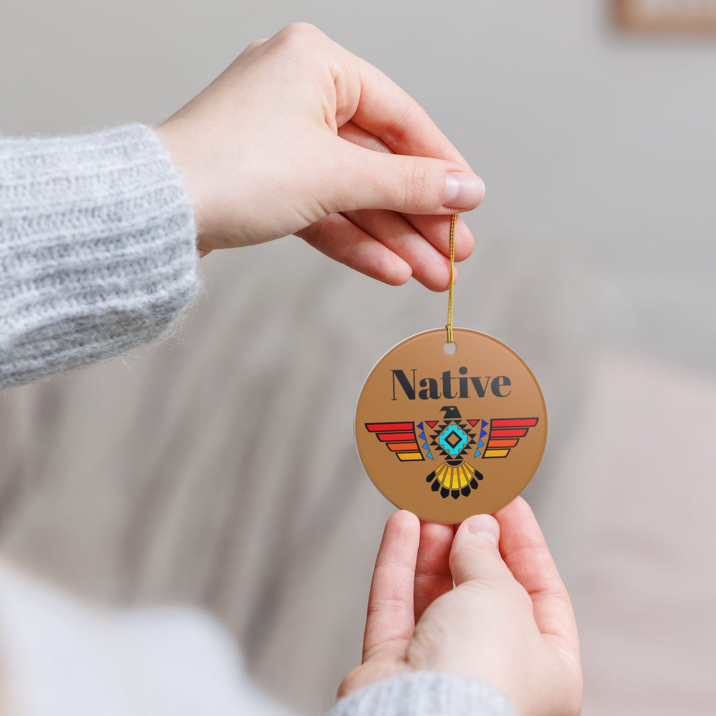 Native Thunderbird Ceramic Ornament — Southwestern Tribal Holiday Decoration