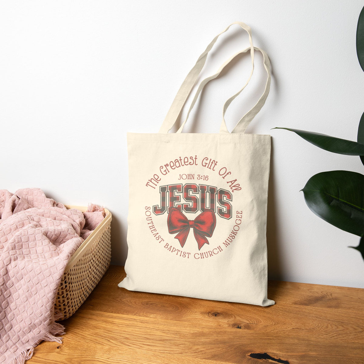 Jesus Gift Tote Bag – 'The Greatest Gift of All' Canvas Grocery & Church Bag