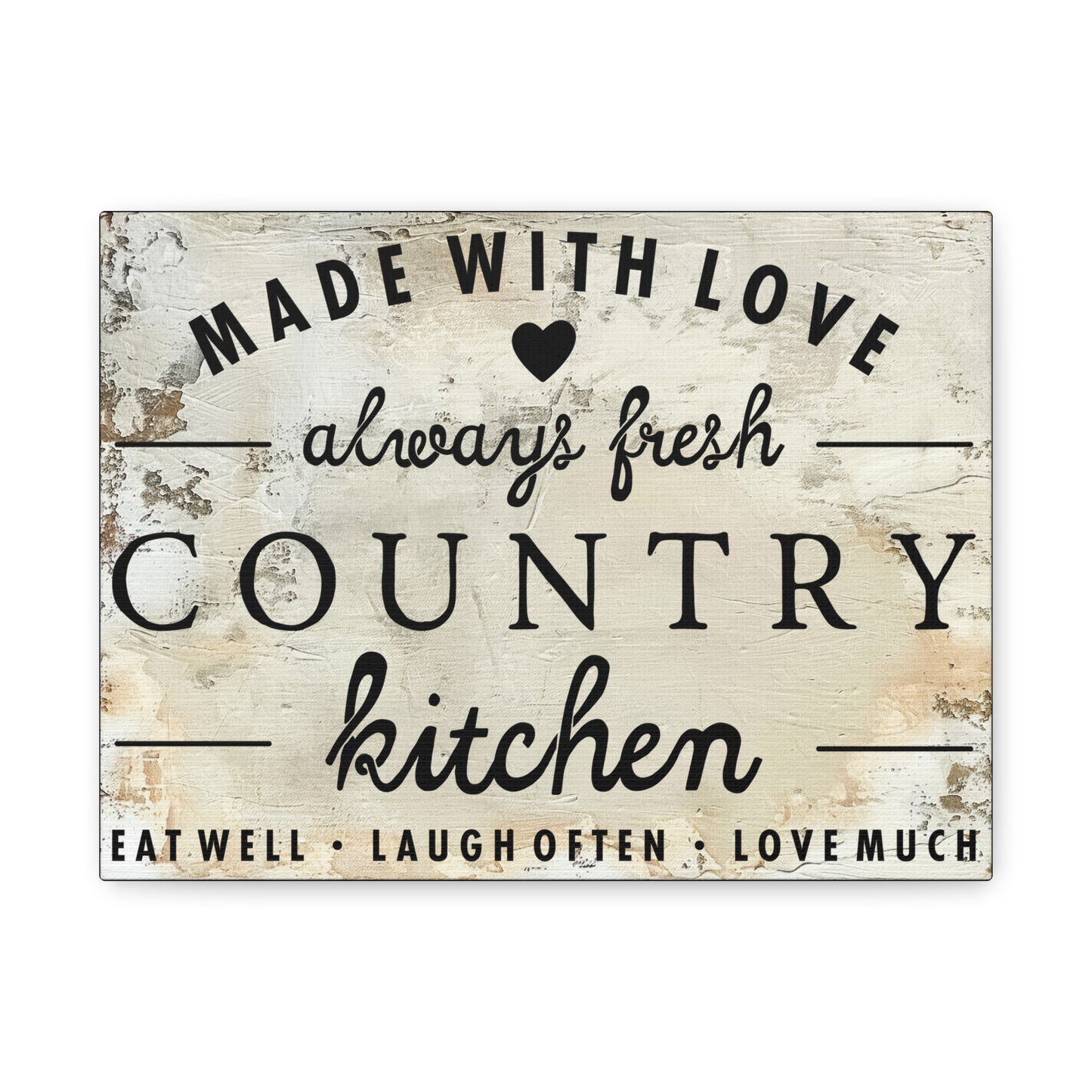Country Kitchen Canvas Wall Art — "Made With Love, Always Fresh" Rustic Kitchen Sign