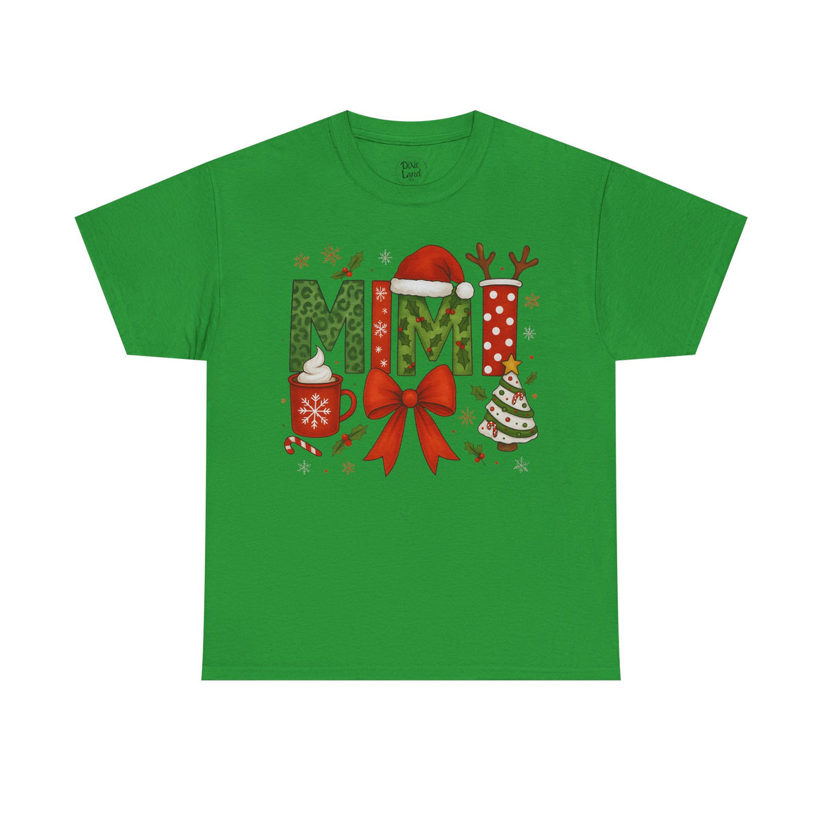 MiMi Christmas Tee — Festive Holiday Letters with Santa Hat, Reindeer Antlers & Bow