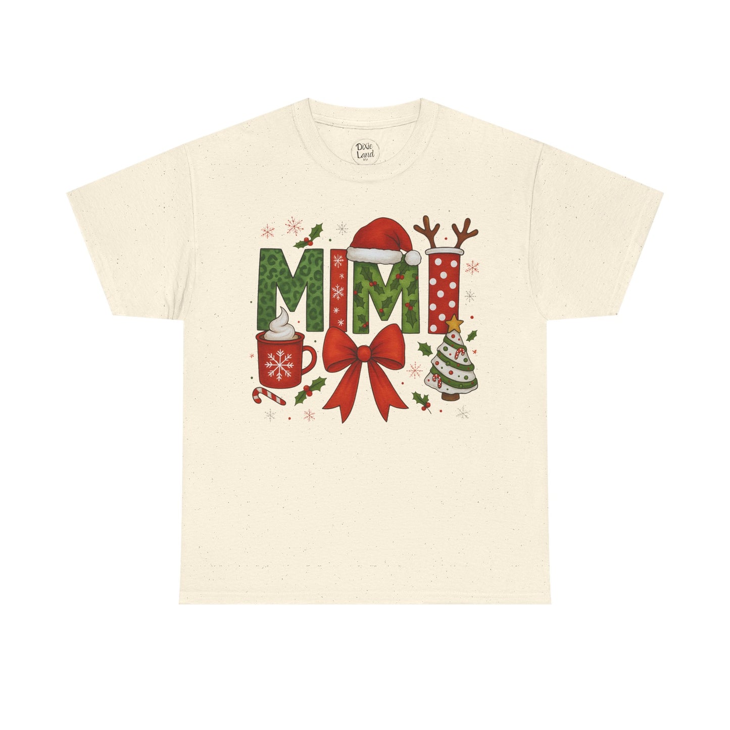 MiMi Christmas Tee — Festive Holiday Letters with Santa Hat, Reindeer Antlers & Bow