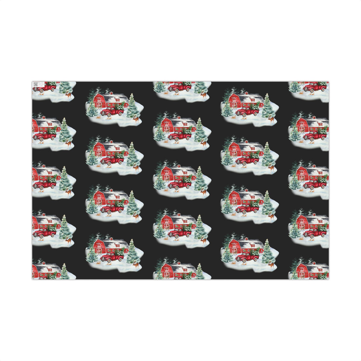 Christmas Village Gift Wrap Paper — Vintage Red Truck & Snowy Barn Holiday Wrapping