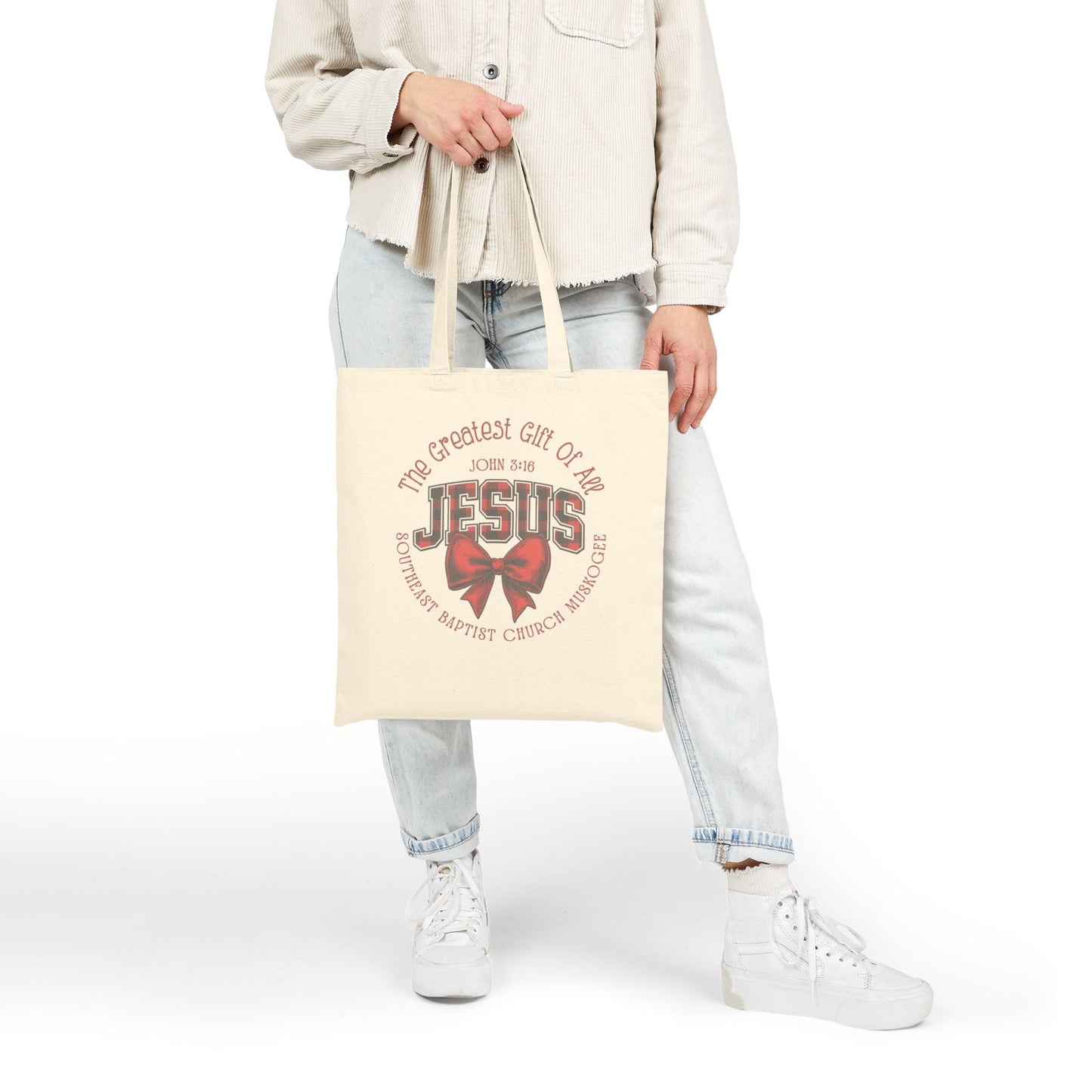 Jesus Gift Tote Bag – 'The Greatest Gift of All' Canvas Grocery & Church Bag