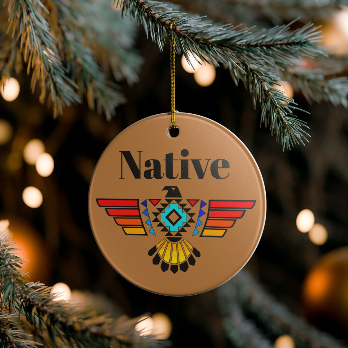 Native Thunderbird Ceramic Ornament — Southwestern Tribal Holiday Decoration