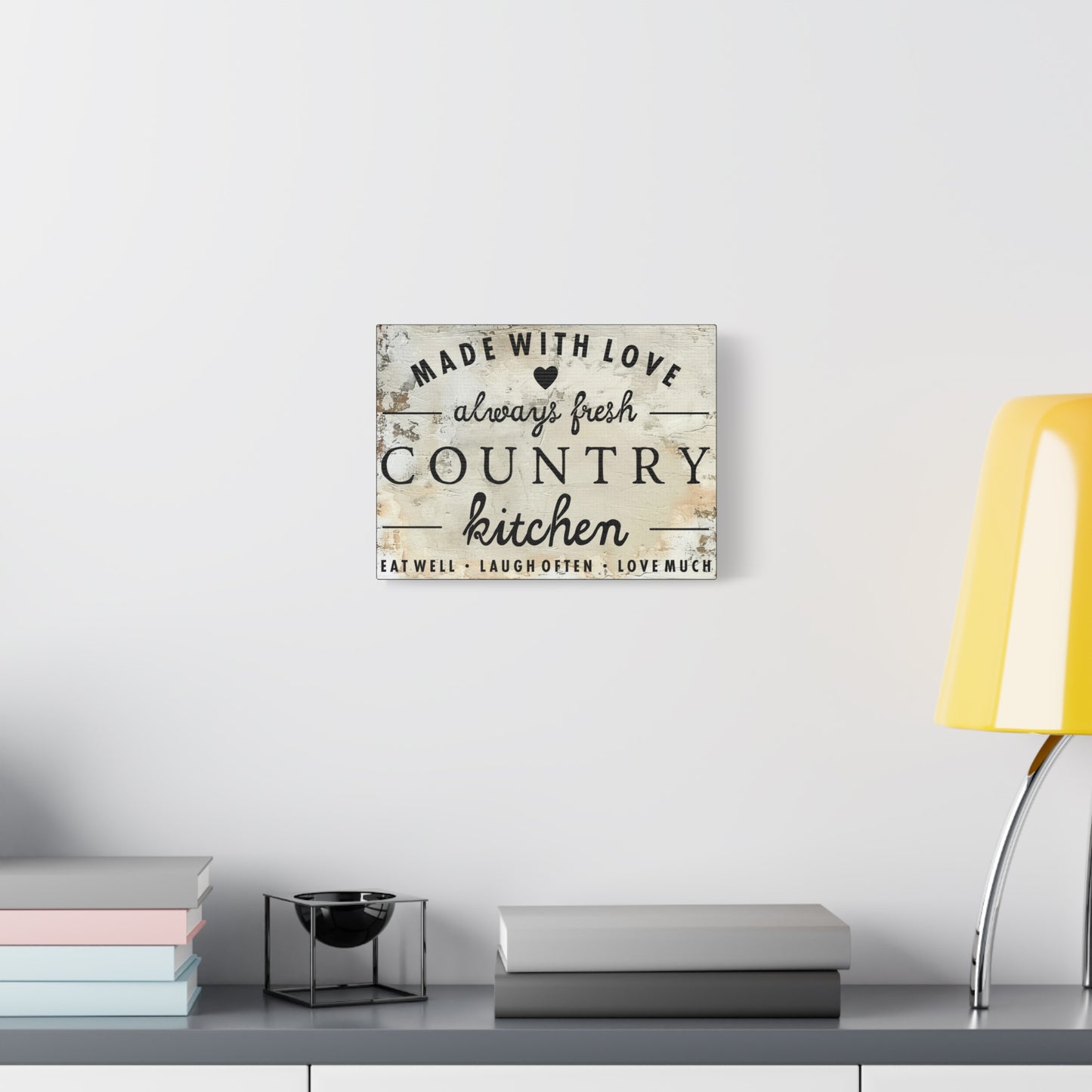 Country Kitchen Canvas Wall Art — "Made With Love, Always Fresh" Rustic Kitchen Sign