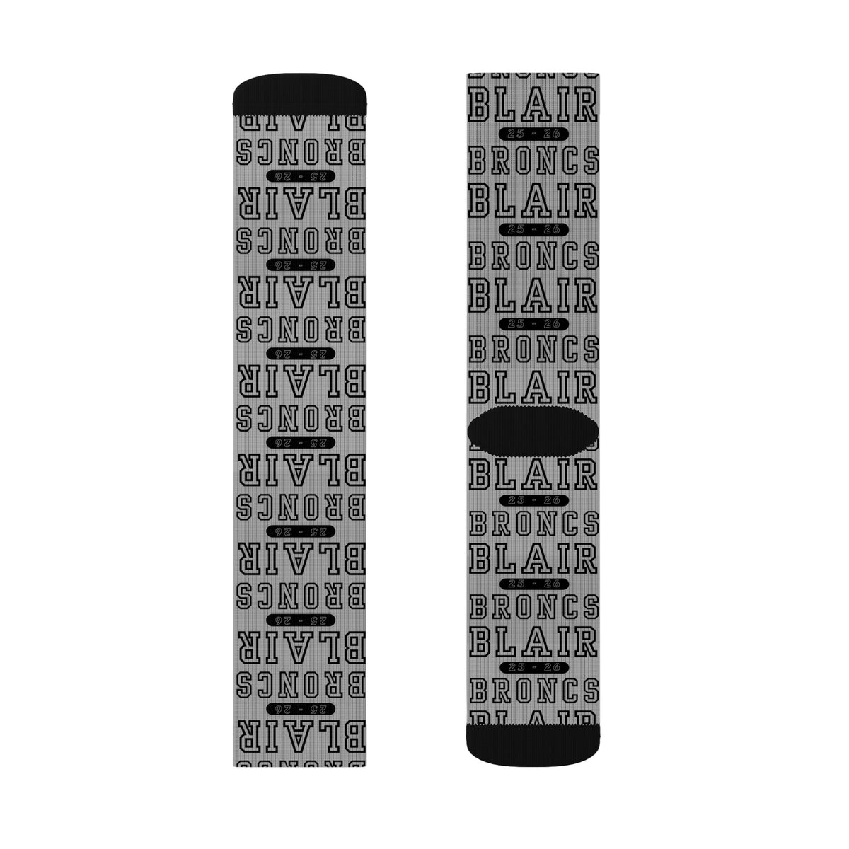 Custom Sublimation Crew Socks — Personalized Team Name 'BLAIR BRONCS' Sports Socks
