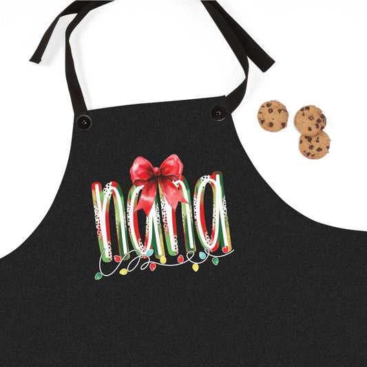 Christmas 'Nana' Apron — Holiday Baking Apron with Festive Lights & Bow