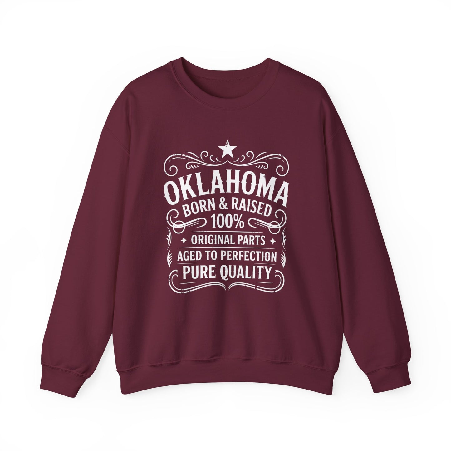 Oklahoma Born & Raised Crewneck Sweatshirt — Vintage State Pride Pullover