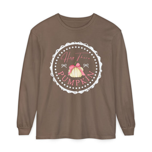 Hey There Pumpkin Long Sleeve Tee — Cute Fall Pumpkin Graphic