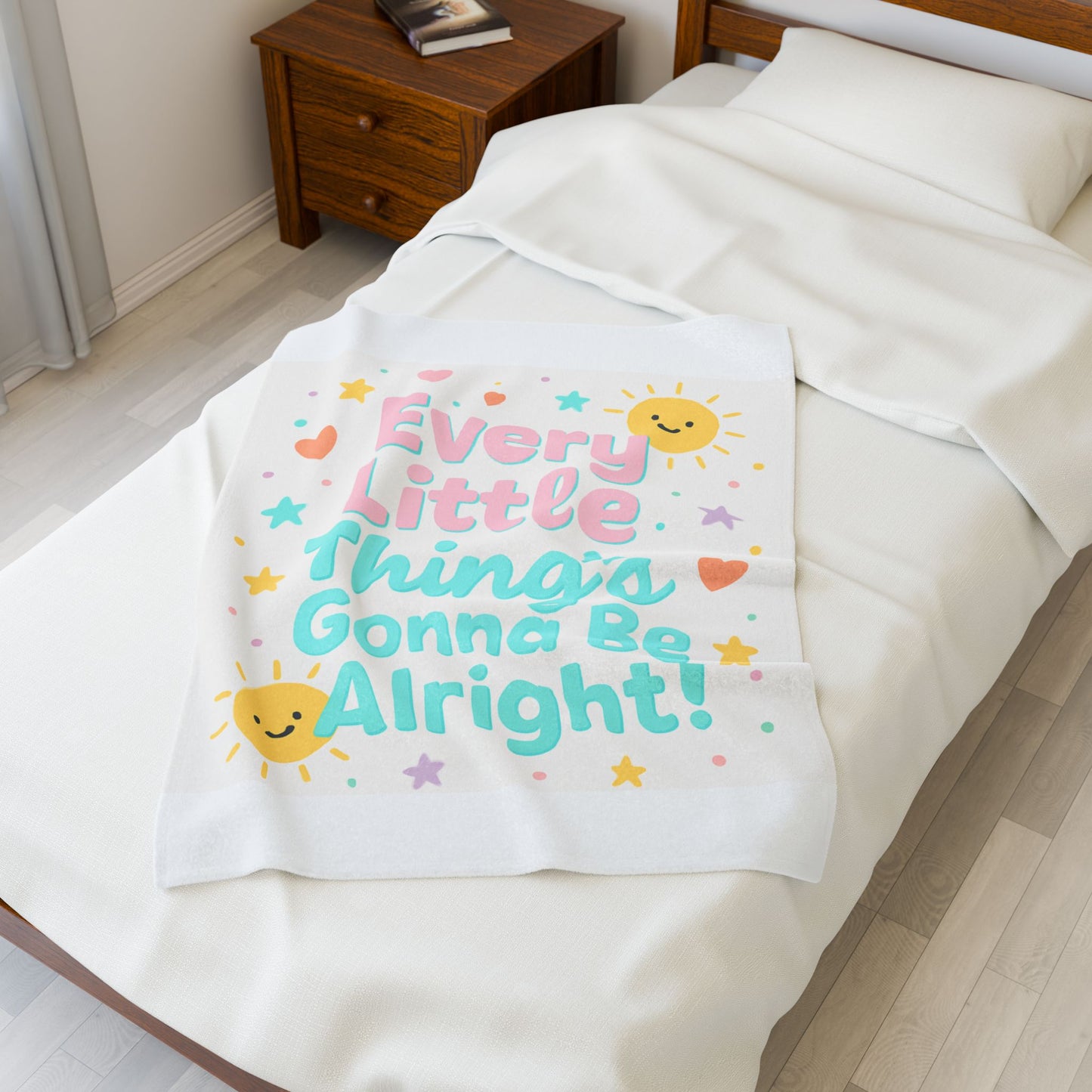 Velveteen Plush Blanket — "Every Little Thing's Gonna Be Alright" Pastel Baby Throw