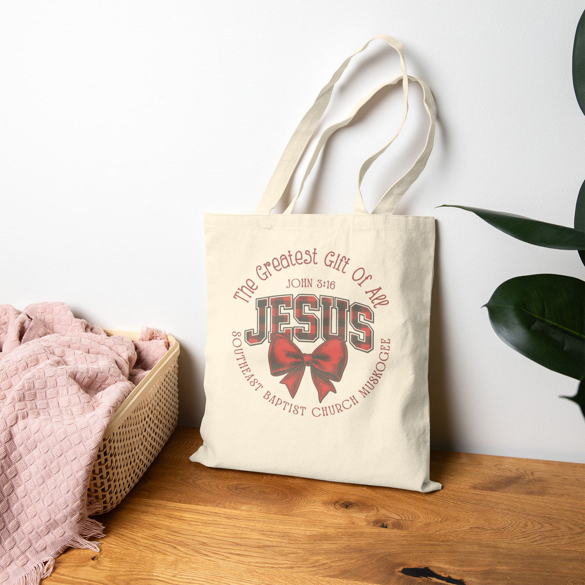 Jesus Gift Tote Bag – 'The Greatest Gift of All' Canvas Grocery & Church Bag
