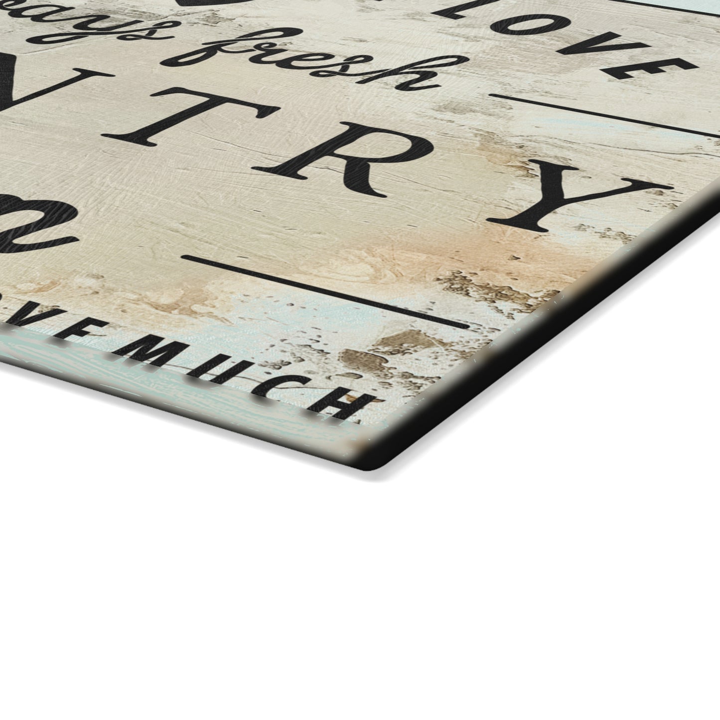 Country Kitchen Glass Cutting Board — "Made with Love, Always Fresh" Rustic Decor