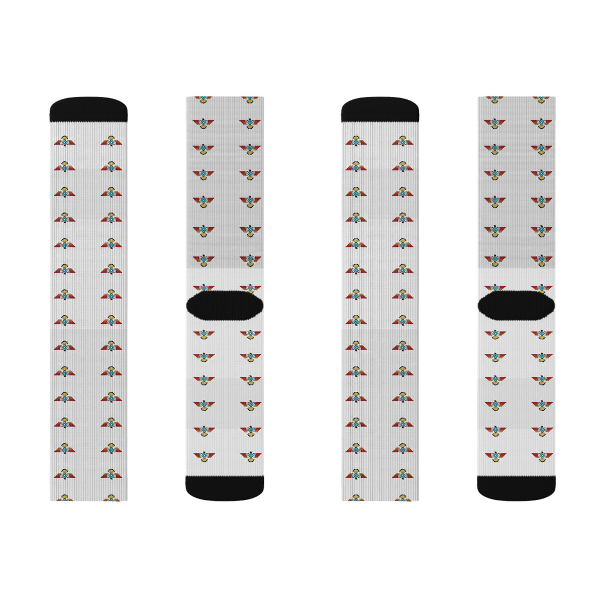 White Sublimation Crew Socks with Tiny Floral Bird Pattern