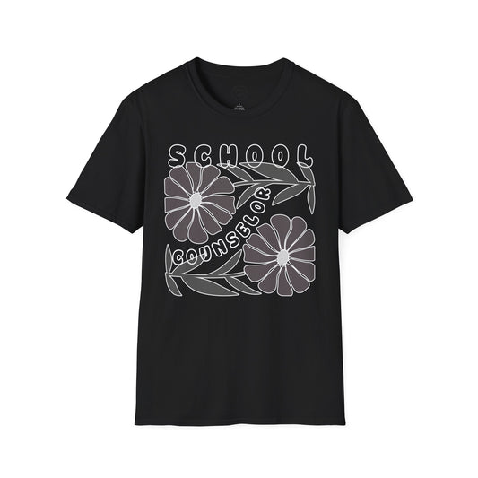 School Counselor Floral T-Shirt — Retro Flower Design