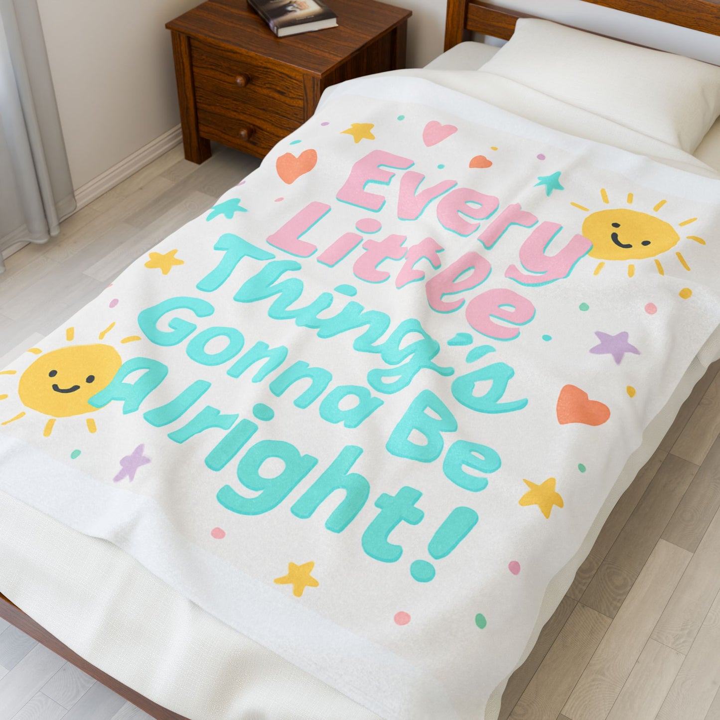 Velveteen Plush Blanket — "Every Little Thing's Gonna Be Alright" Pastel Baby Throw