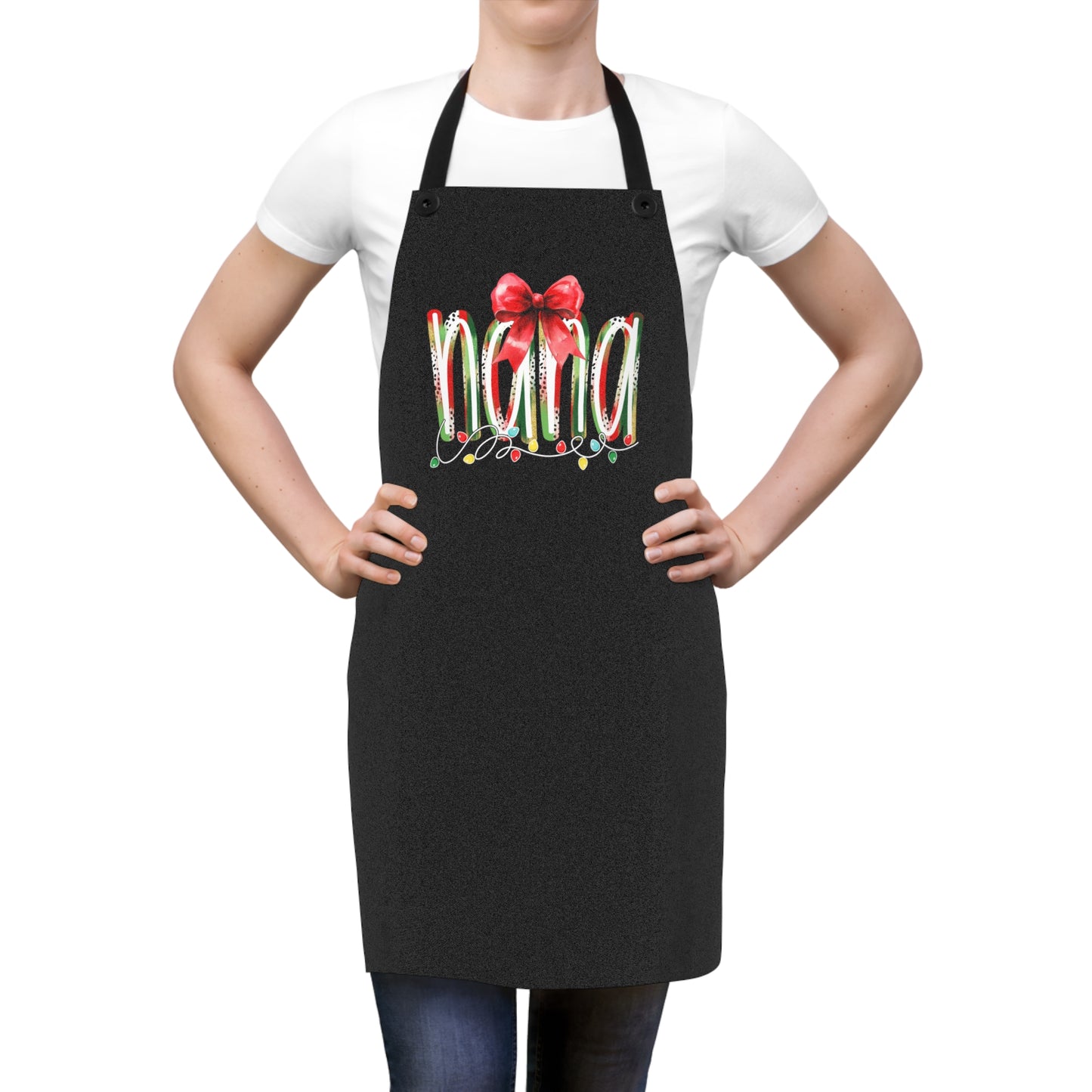 Christmas 'Nana' Apron — Holiday Baking Apron with Festive Lights & Bow