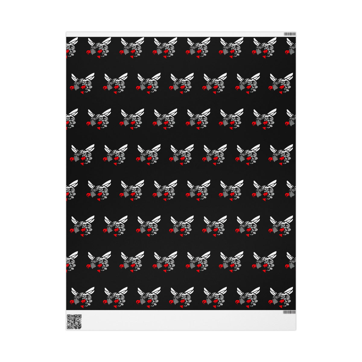 Wrapping Paper — Hilldale Hornets Pattern on Black (Red Accent)