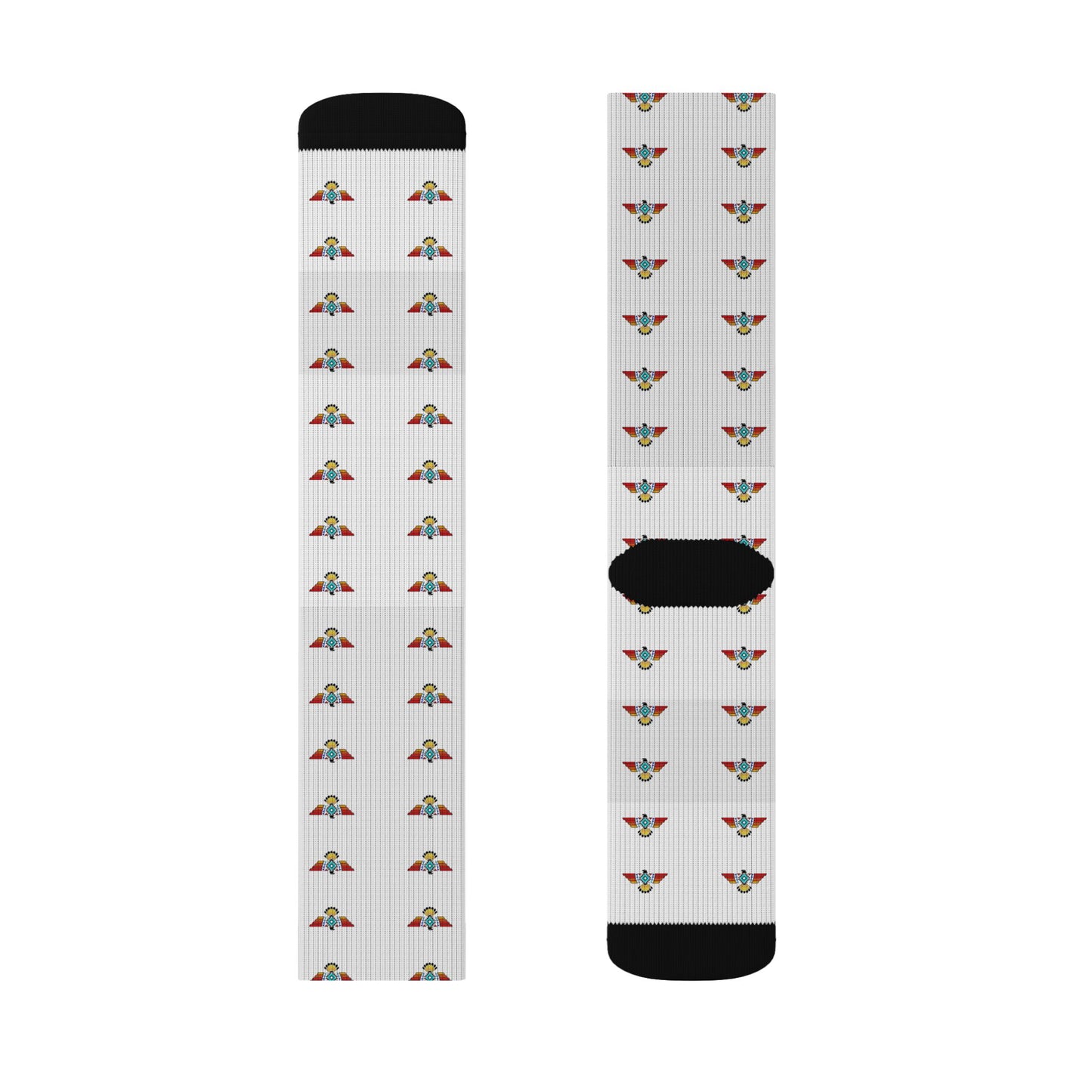 White Sublimation Crew Socks with Tiny Floral Bird Pattern