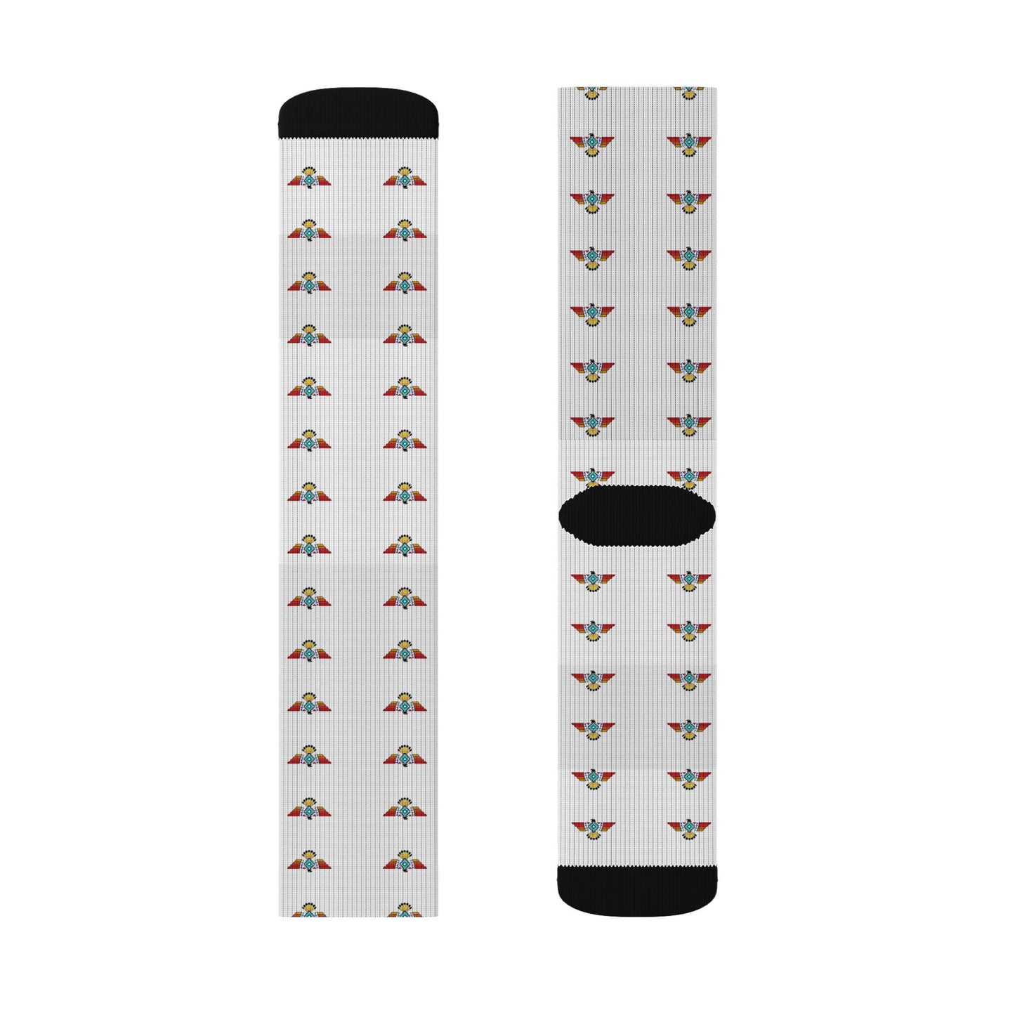 White Sublimation Crew Socks with Tiny Floral Bird Pattern