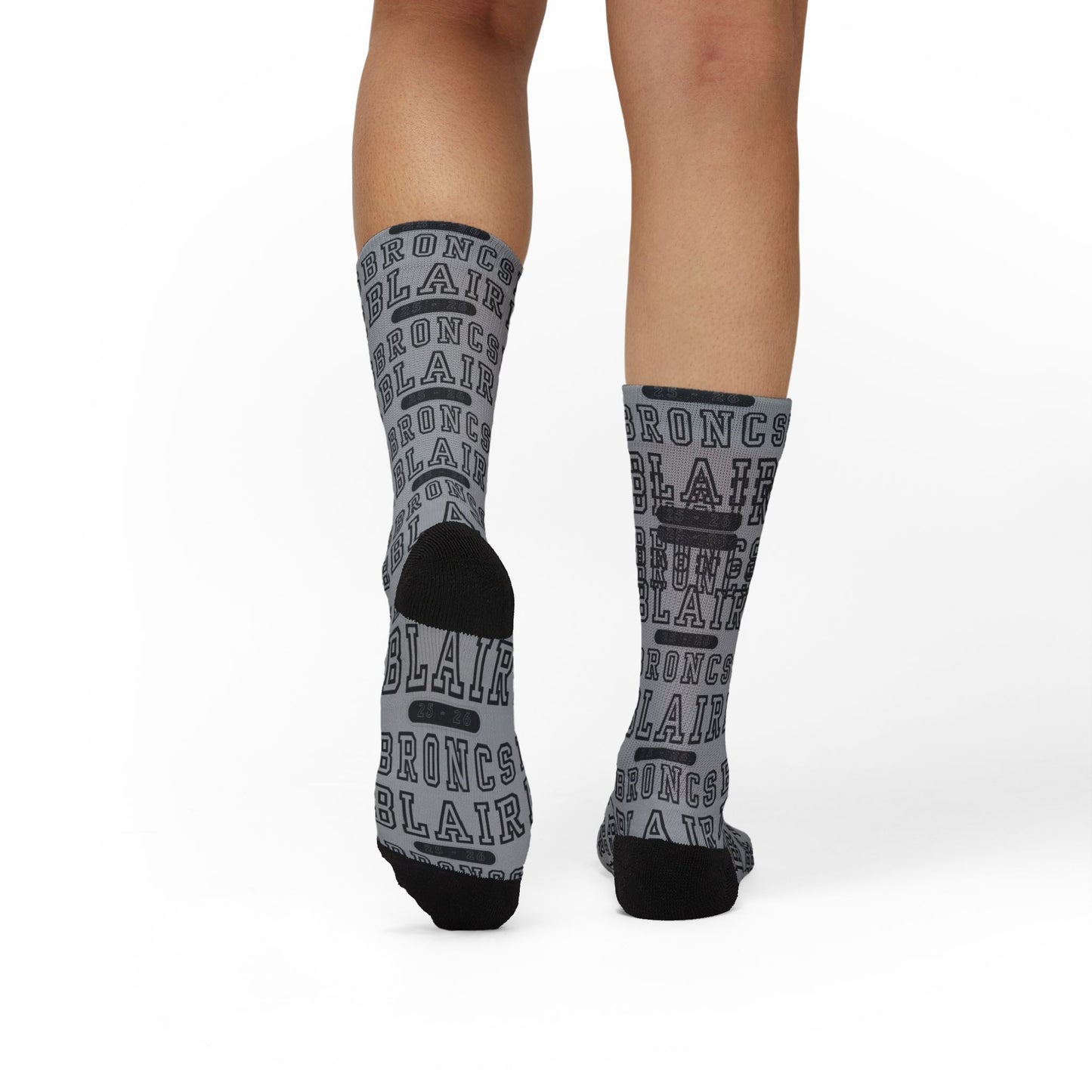 Custom Sublimation Crew Socks — Personalized Team Name 'BLAIR BRONCS' Sports Socks