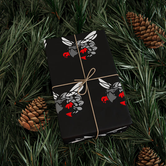 Wrapping Paper — Hilldale Hornets Pattern on Black (Red Accent)