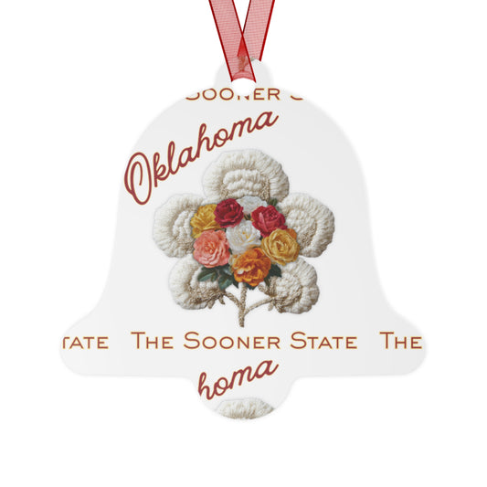 Oklahoma The Sooner State & Snowman Ornament Front & Back Metal Holiday Decoration