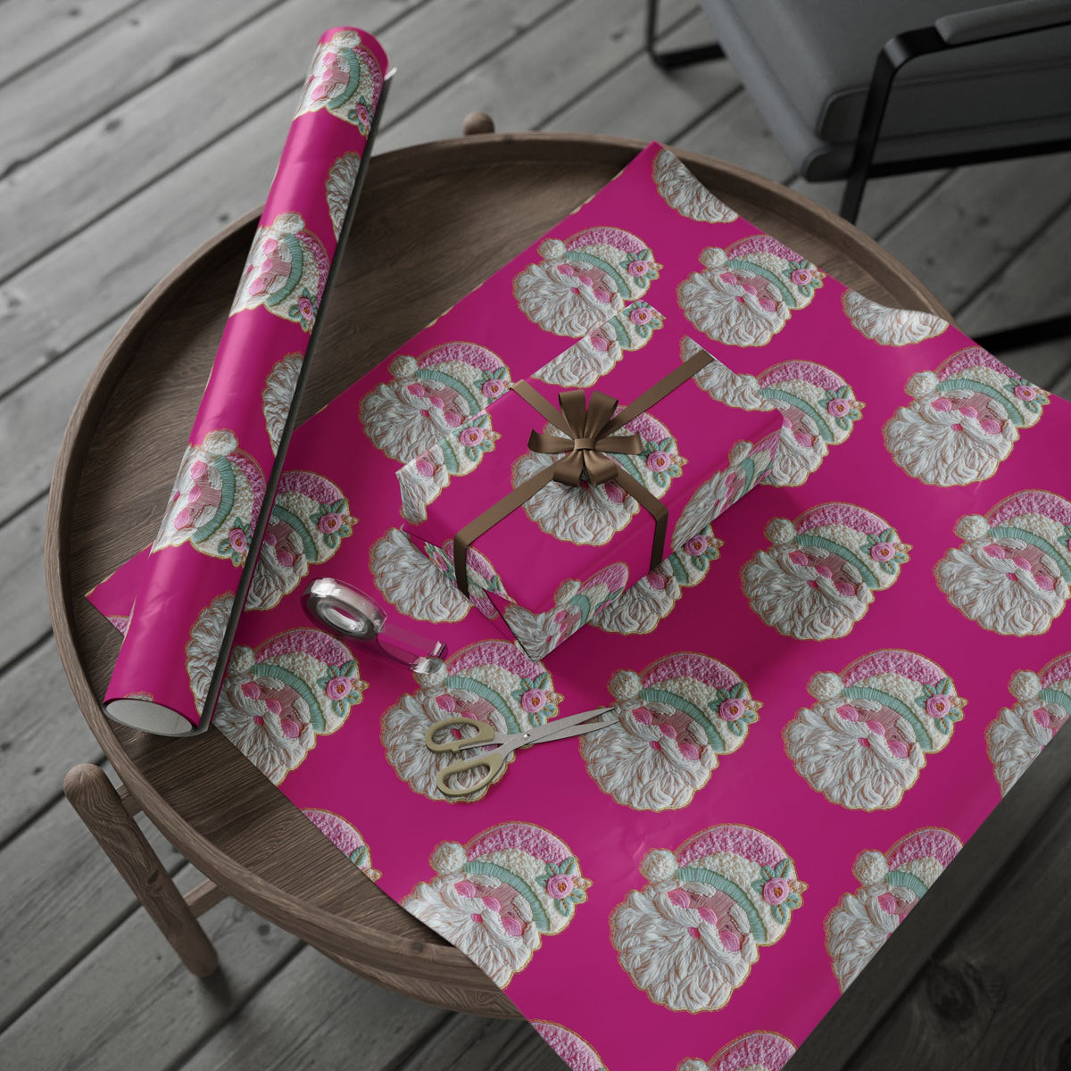 Vintage Santa Gift Wrap — Pink Holiday Wrapping Paper Roll