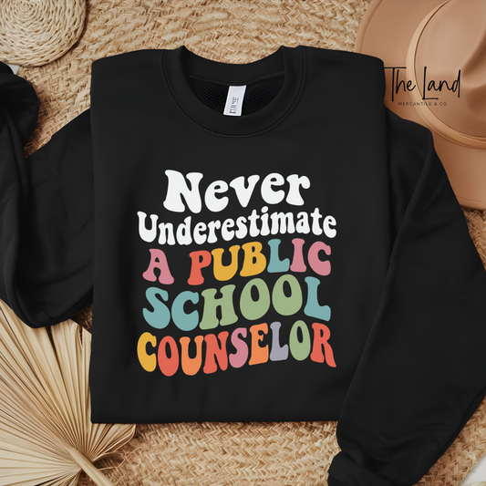 Public School Counselor Sweatshirt - Retro Lettering - Educator Staff Gift
