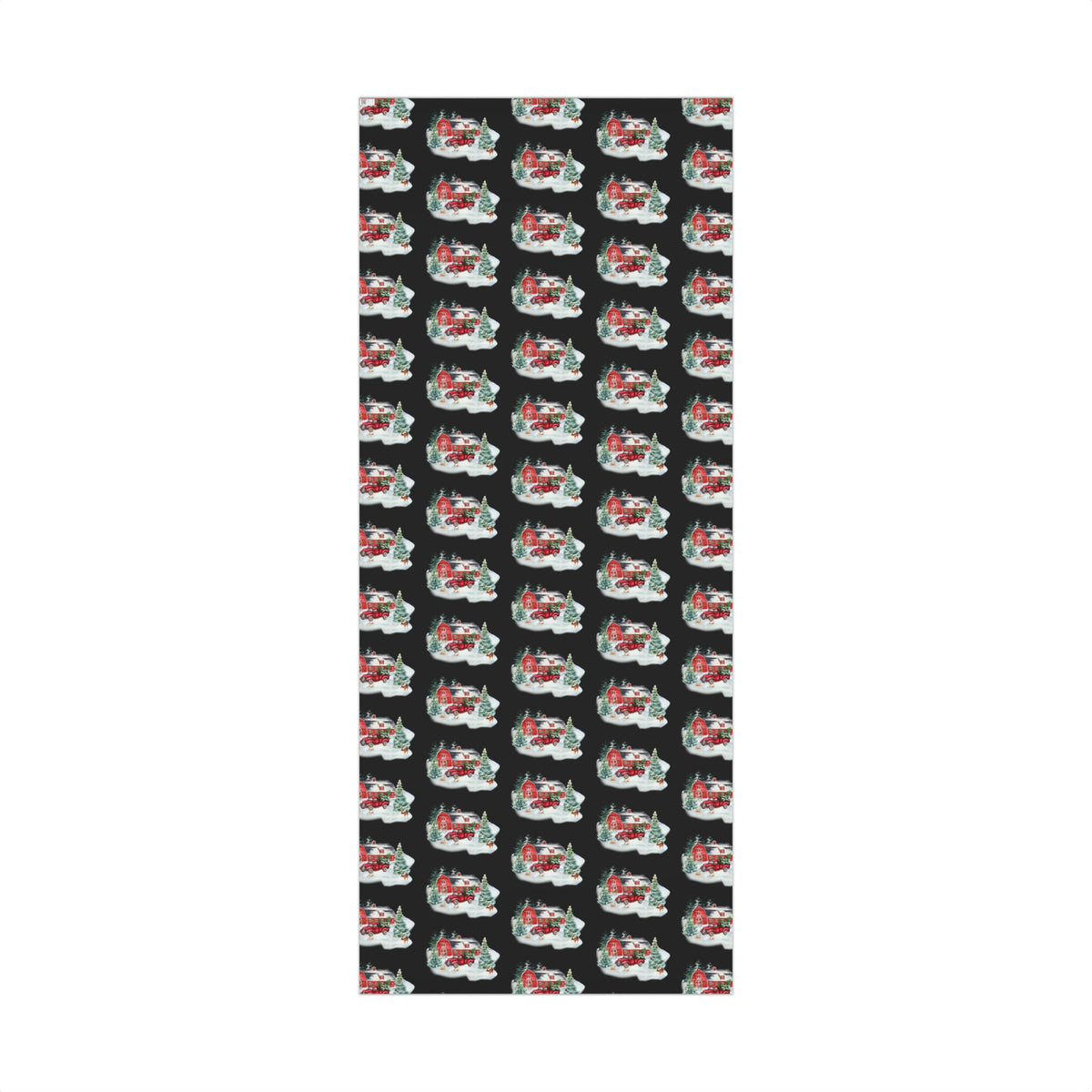 Christmas Village Gift Wrap Paper — Vintage Red Truck & Snowy Barn Holiday Wrapping