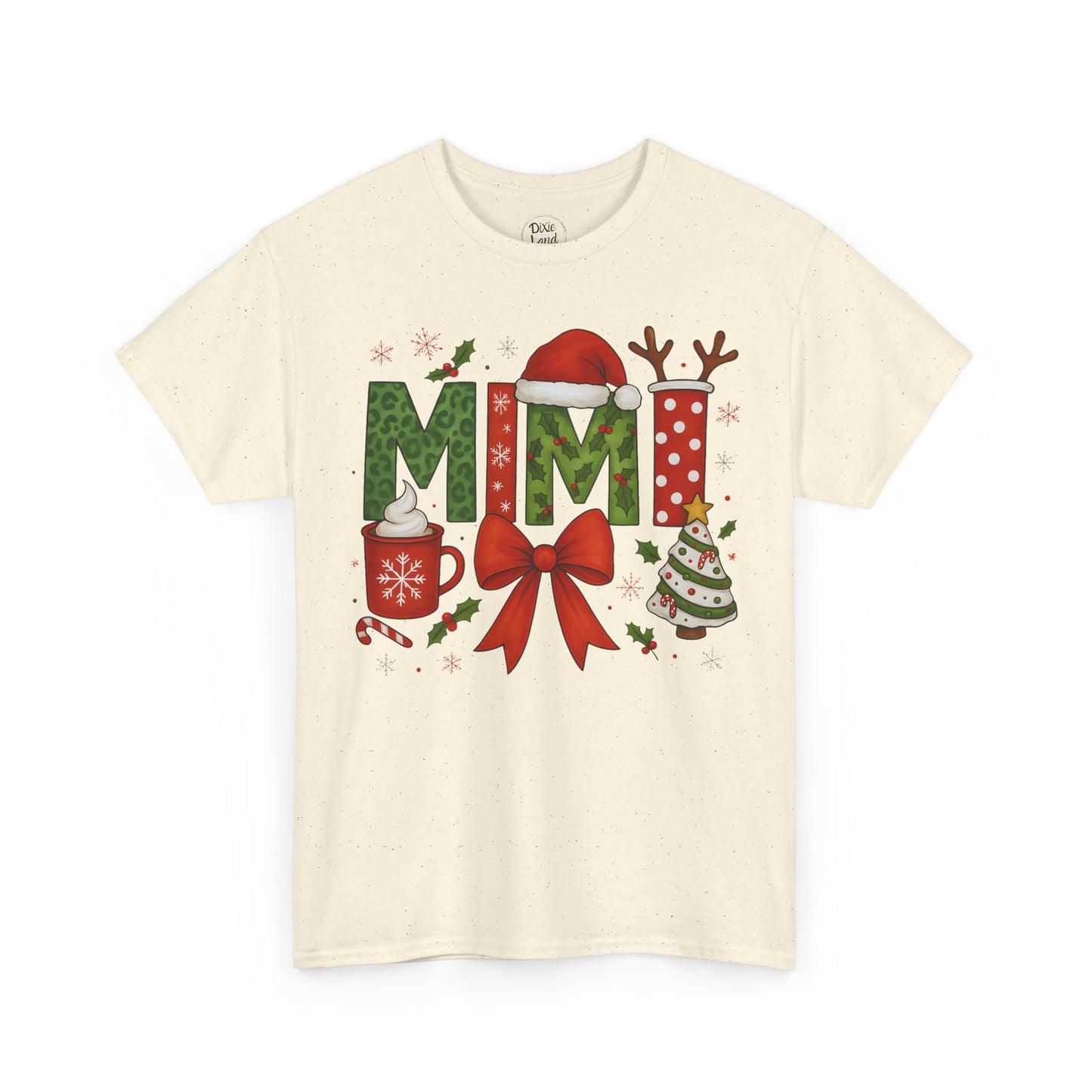 MiMi Christmas Tee — Festive Holiday Letters with Santa Hat, Reindeer Antlers & Bow