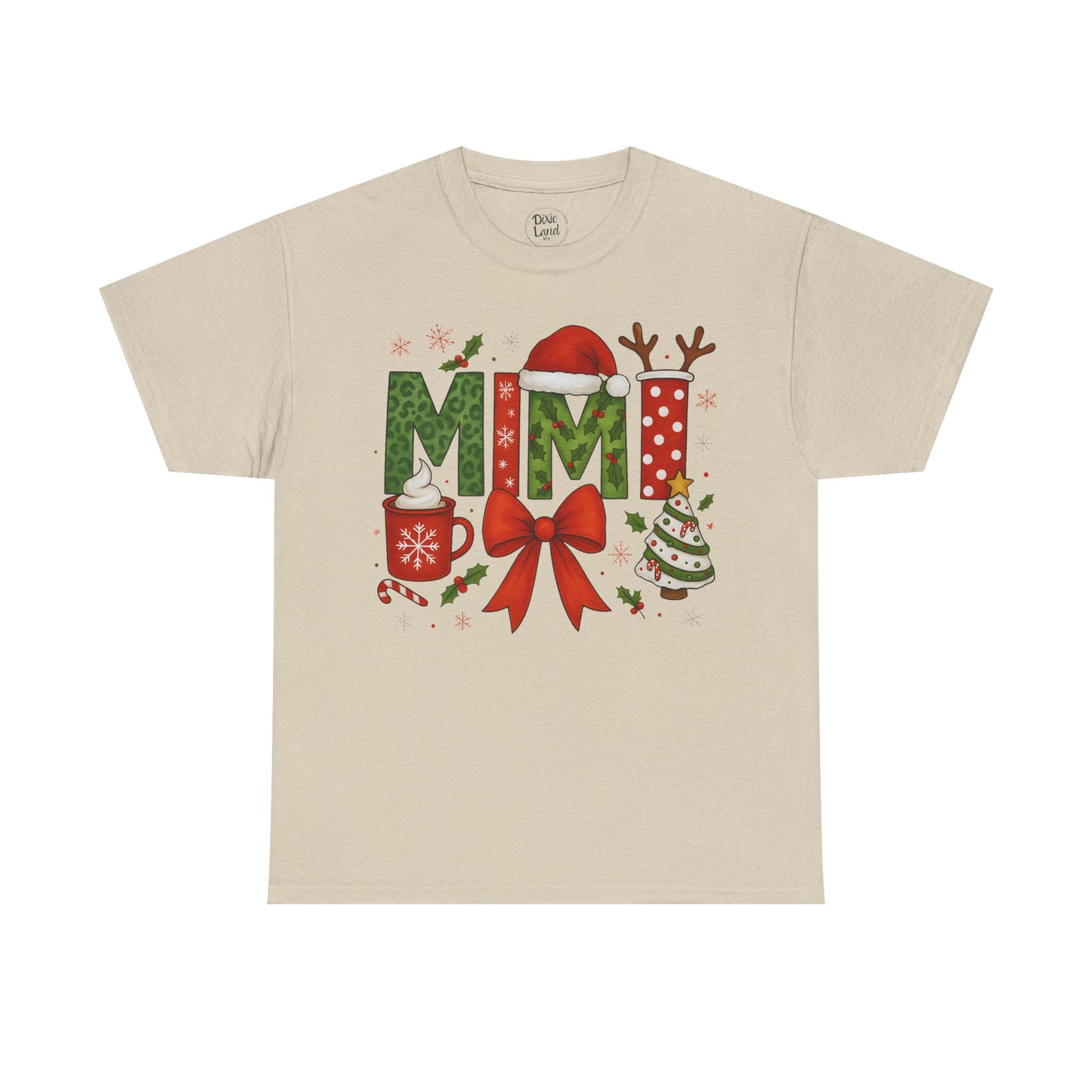 MiMi Christmas Tee — Festive Holiday Letters with Santa Hat, Reindeer Antlers & Bow