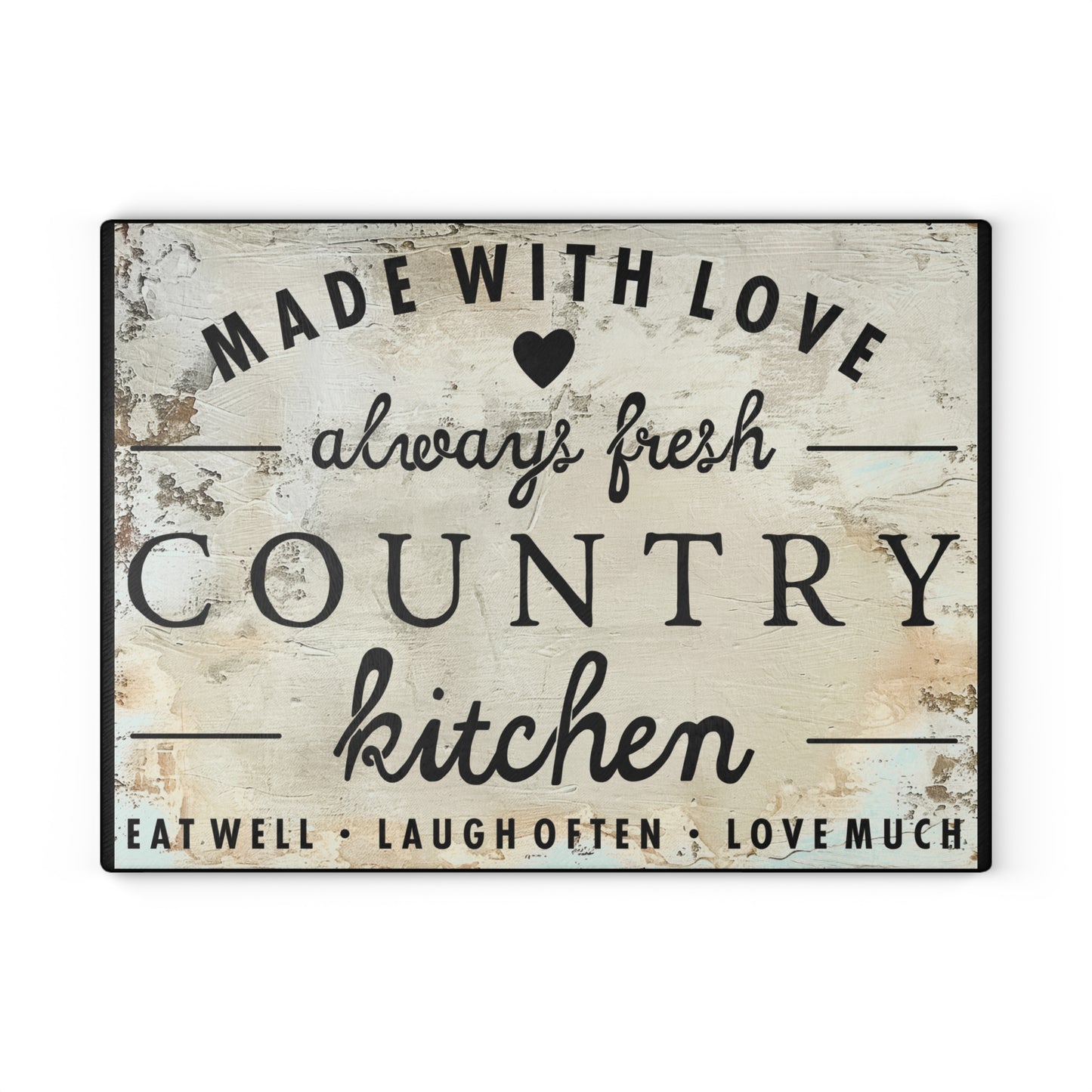 Country Kitchen Glass Cutting Board — "Made with Love, Always Fresh" Rustic Decor