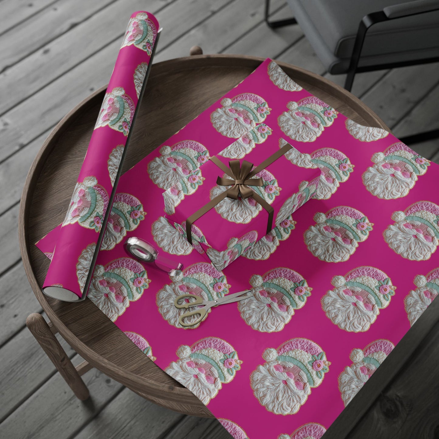 Vintage Santa Gift Wrap — Pink Holiday Wrapping Paper Roll