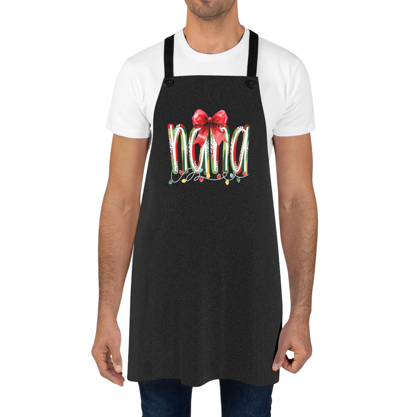 Christmas 'Nana' Apron — Holiday Baking Apron with Festive Lights & Bow