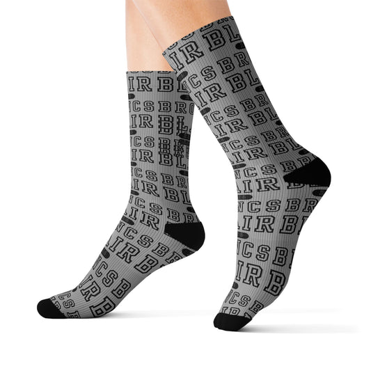 Custom Sublimation Crew Socks — Personalized Team Name 'BLAIR BRONCS' Sports Socks