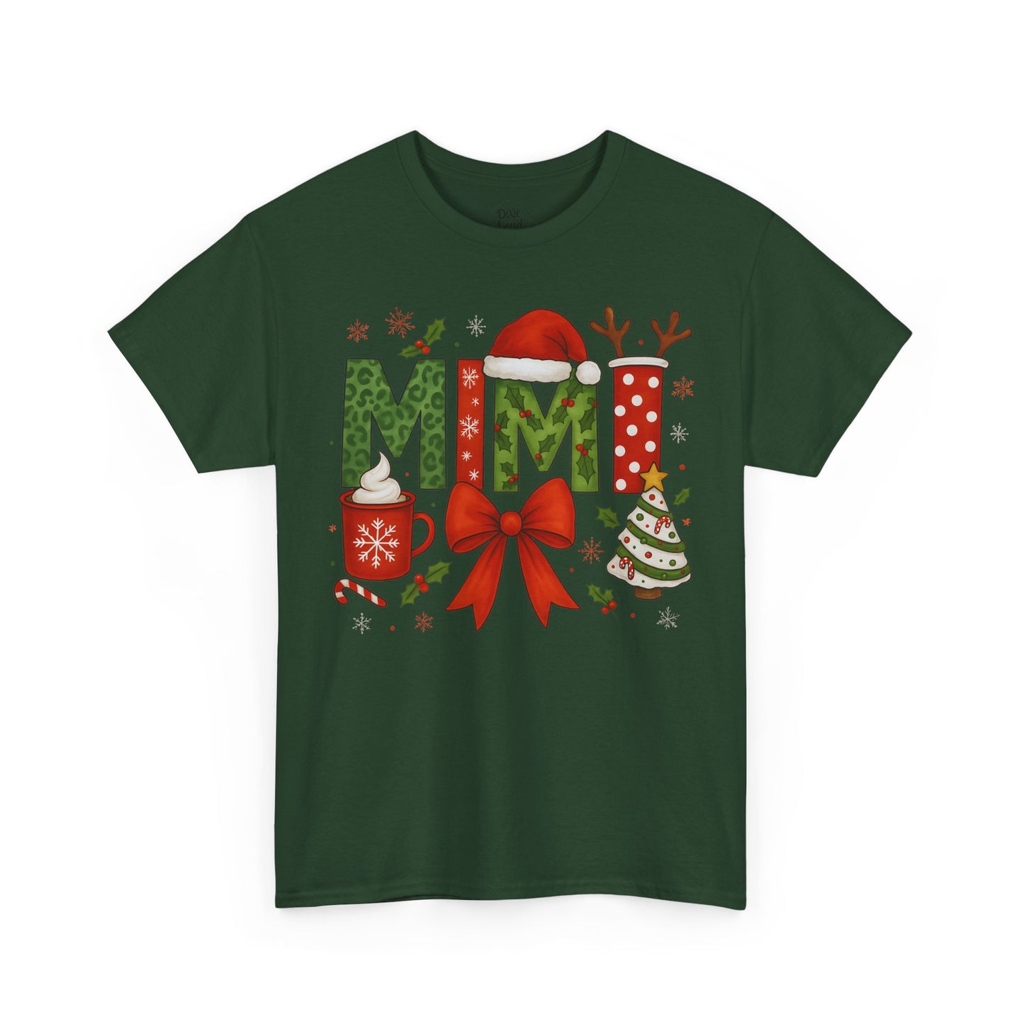 MiMi Christmas Tee — Festive Holiday Letters with Santa Hat, Reindeer Antlers & Bow