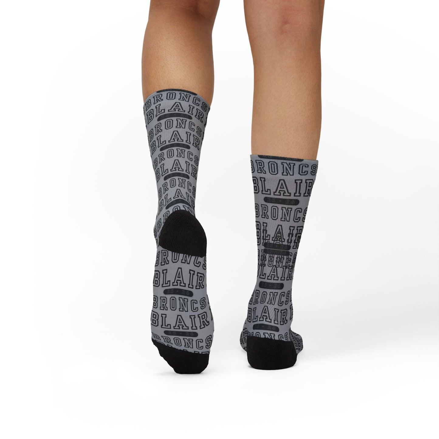 Custom Sublimation Crew Socks — Personalized Team Name 'BLAIR BRONCS' Sports Socks