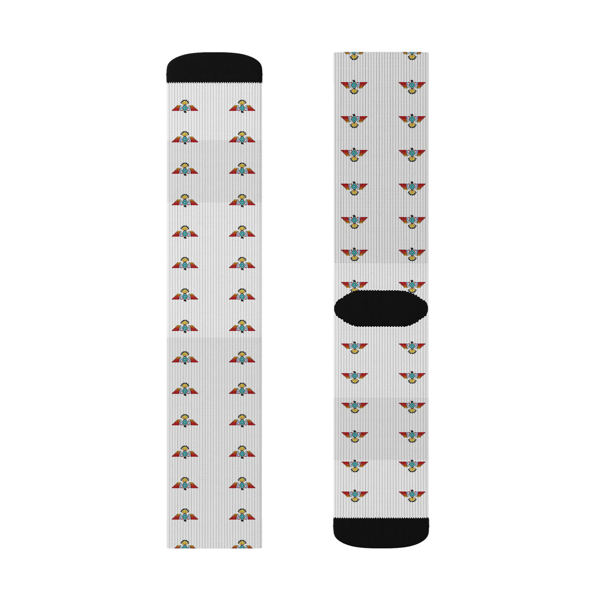 White Sublimation Crew Socks with Tiny Floral Bird Pattern