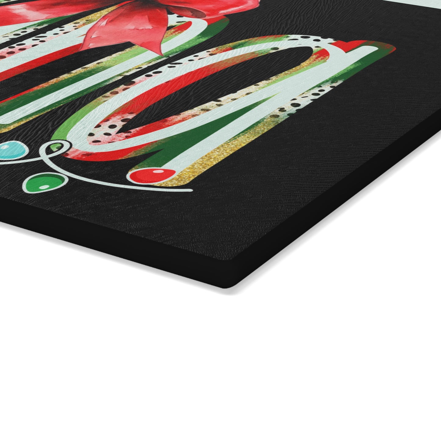 Nana Christmas Glass Cutting Board — Festive Red Bow & Holiday Lights Kitchen Decor