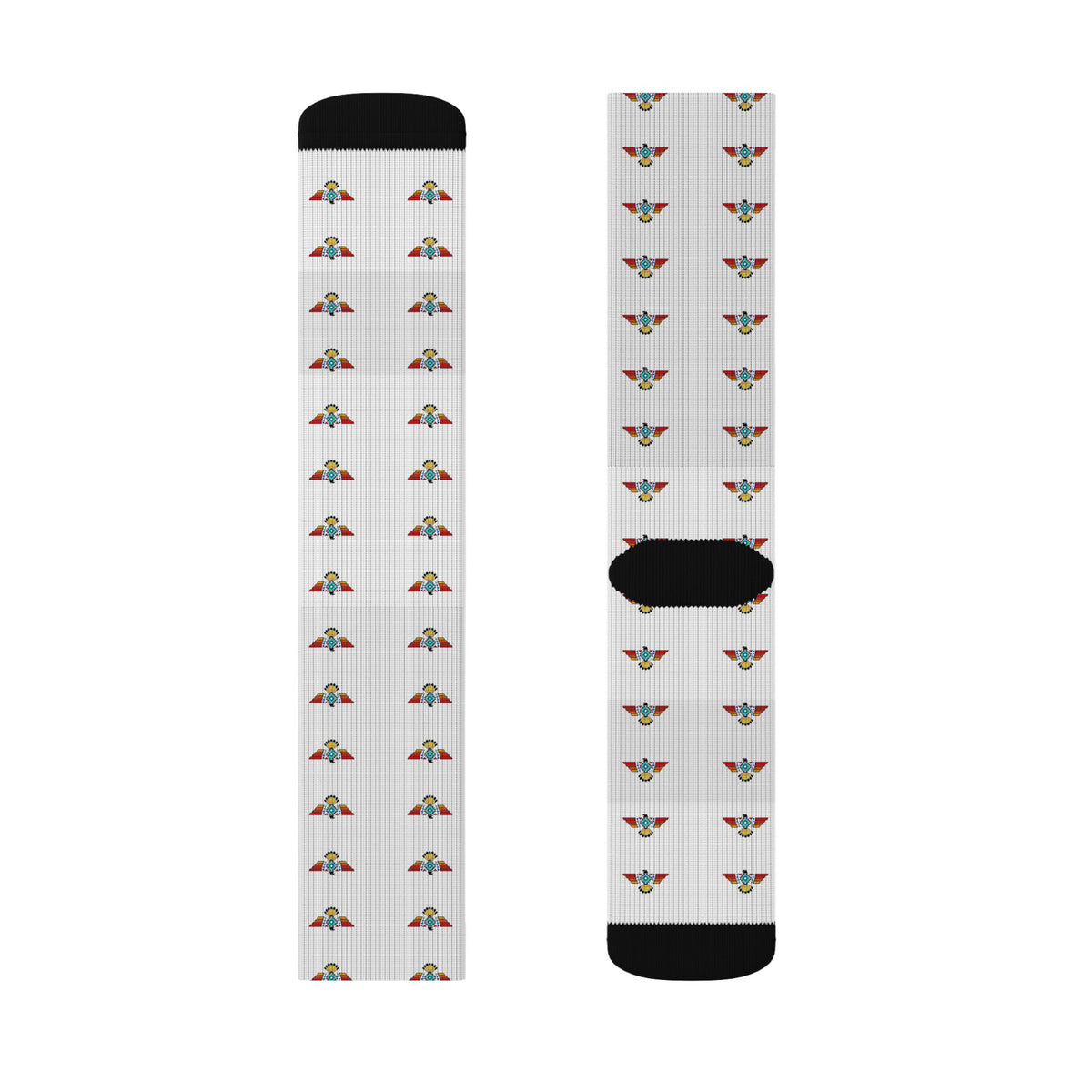 White Sublimation Crew Socks with Tiny Floral Bird Pattern
