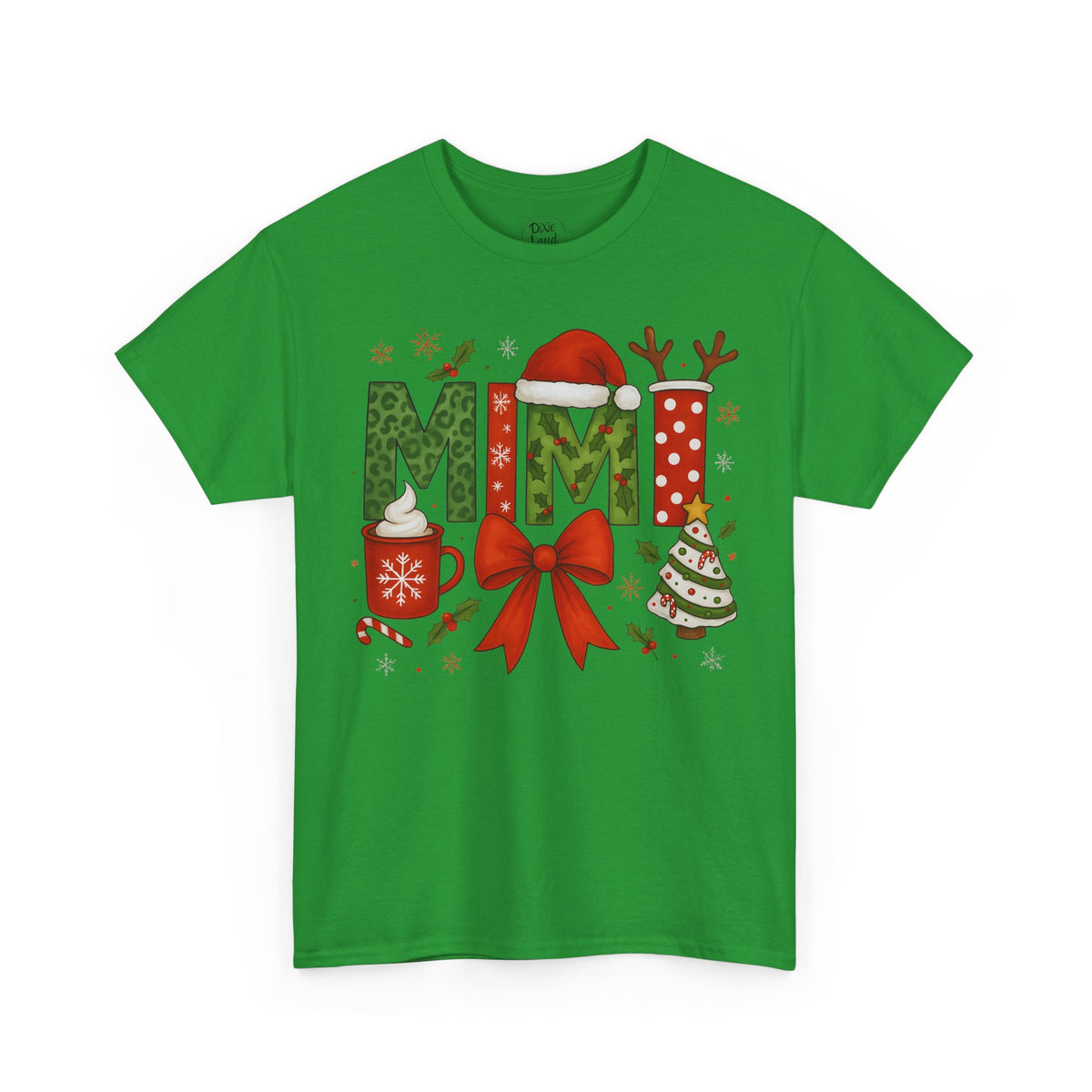 MiMi Christmas Tee — Festive Holiday Letters with Santa Hat, Reindeer Antlers & Bow