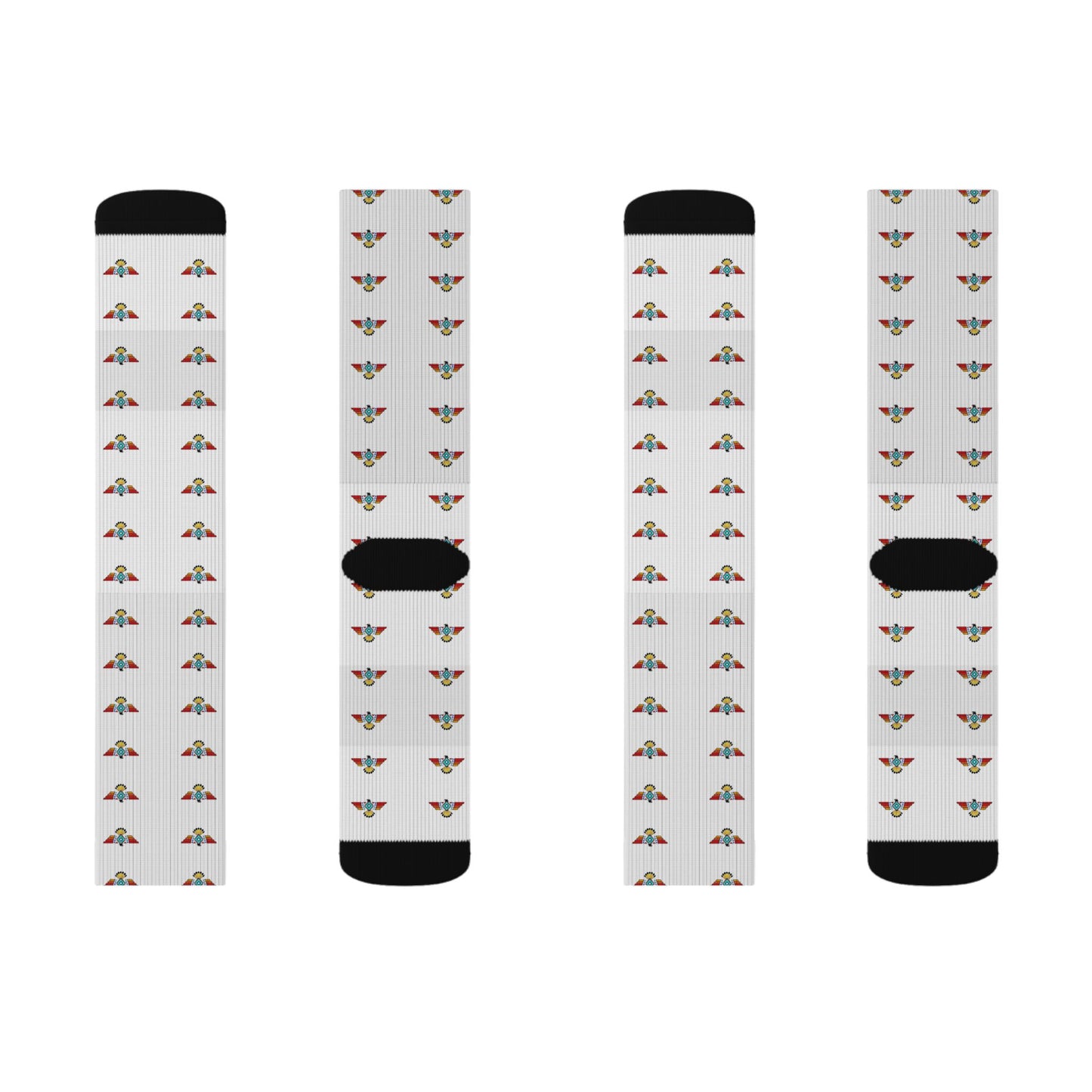 White Sublimation Crew Socks with Tiny Floral Bird Pattern