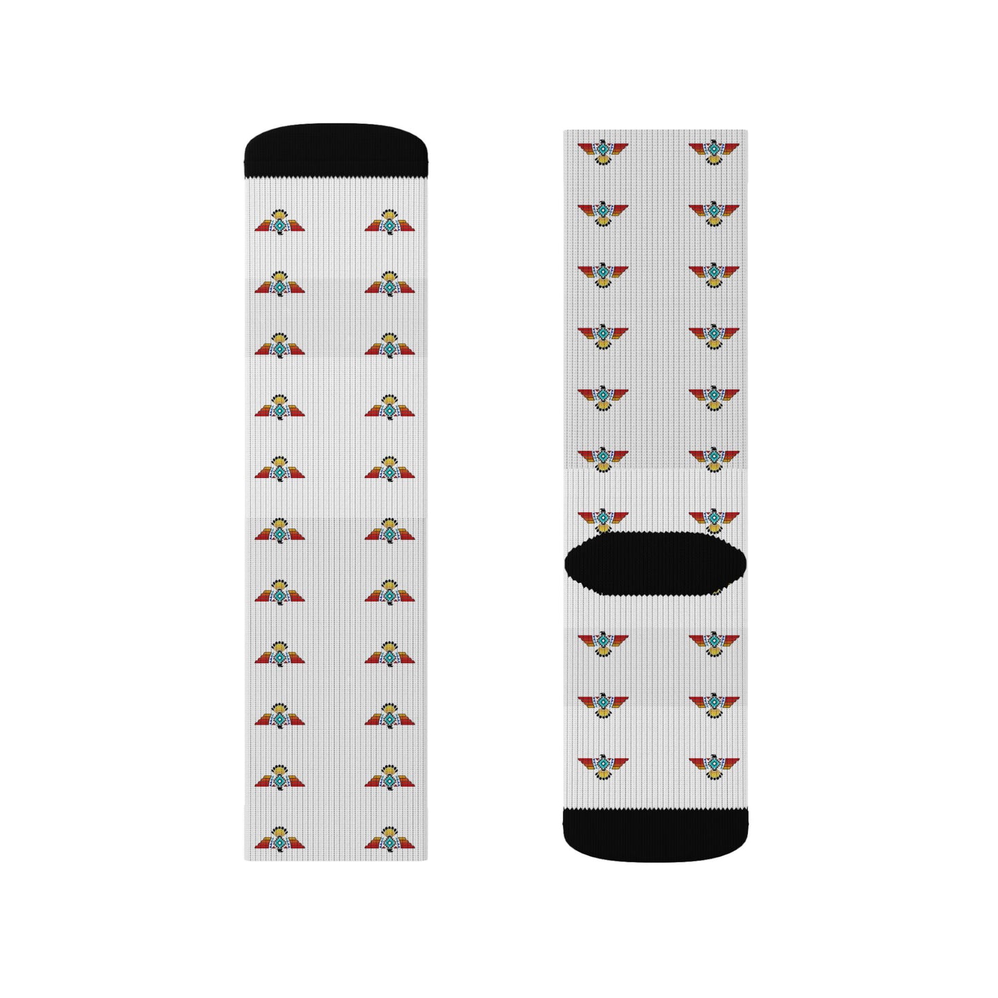 White Sublimation Crew Socks with Tiny Floral Bird Pattern
