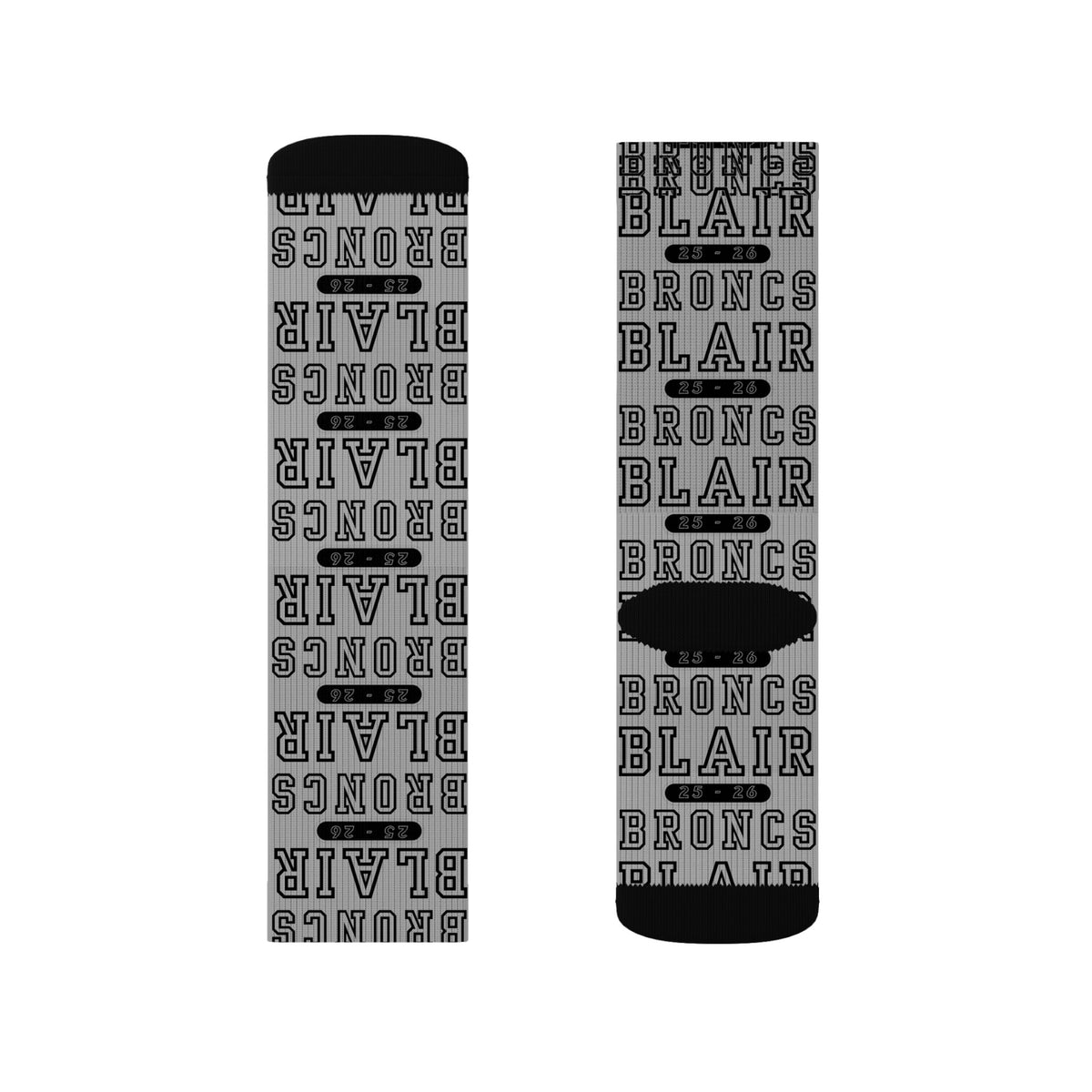 Custom Sublimation Crew Socks — Personalized Team Name 'BLAIR BRONCS' Sports Socks