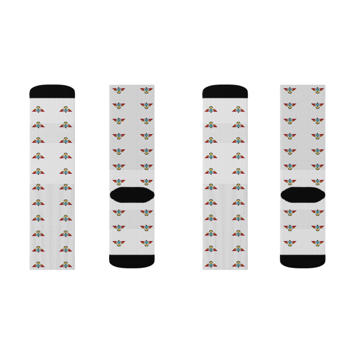White Sublimation Crew Socks with Tiny Floral Bird Pattern