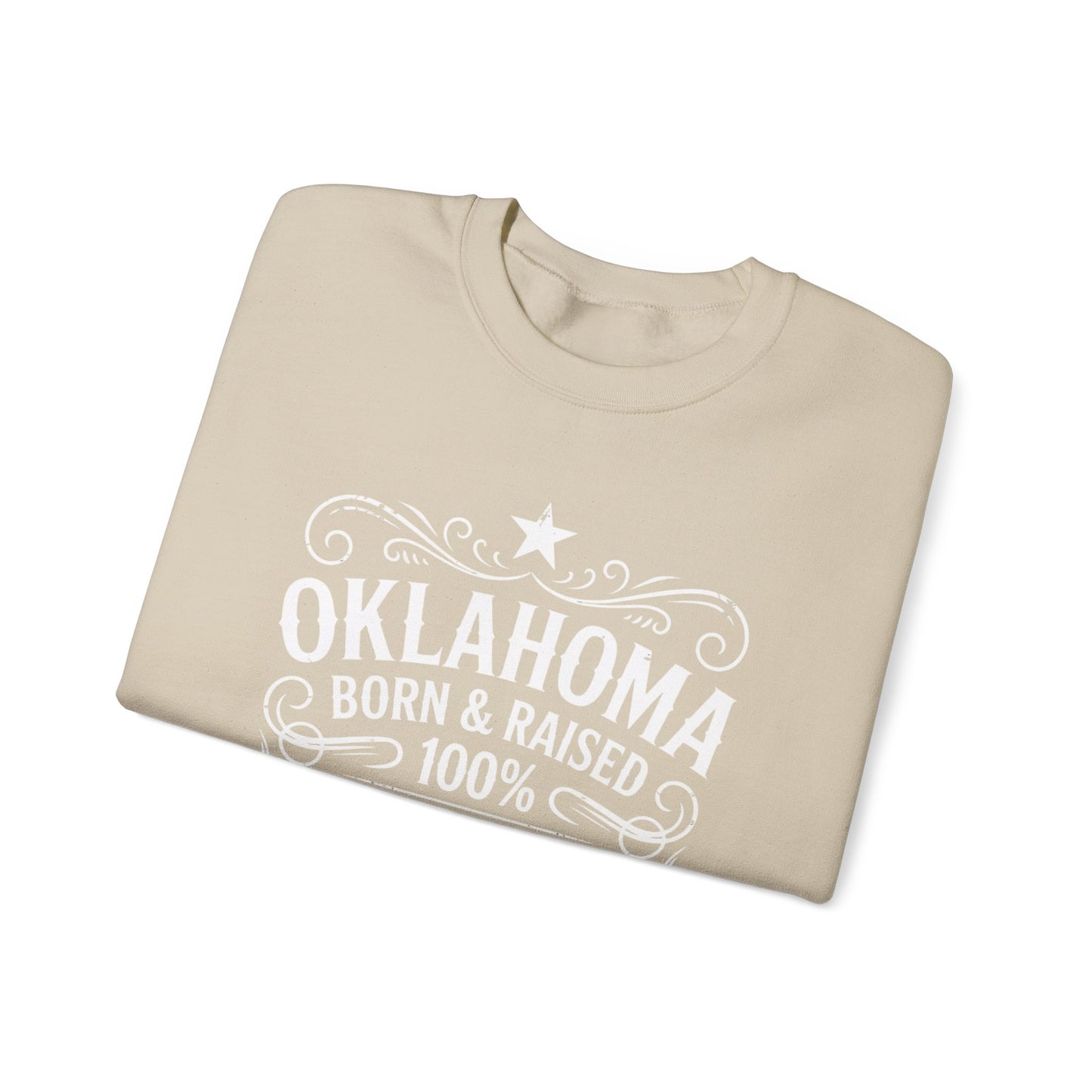 Oklahoma Born & Raised Crewneck Sweatshirt — Vintage State Pride Pullover