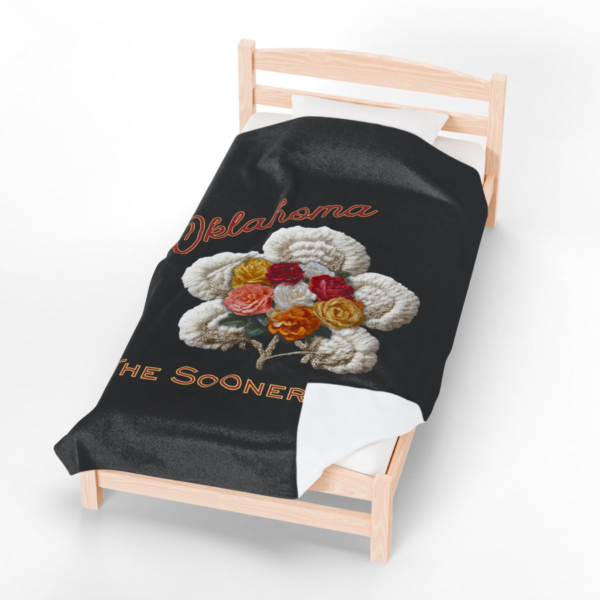 Oklahoma Velveteen Plush Blanket – 'The Sooner State' Floral Cotton Boll Design