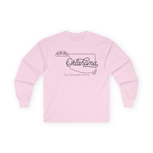 Oklahoma Script Long Sleeve Tee — "Oklahoma The Sooner State"
