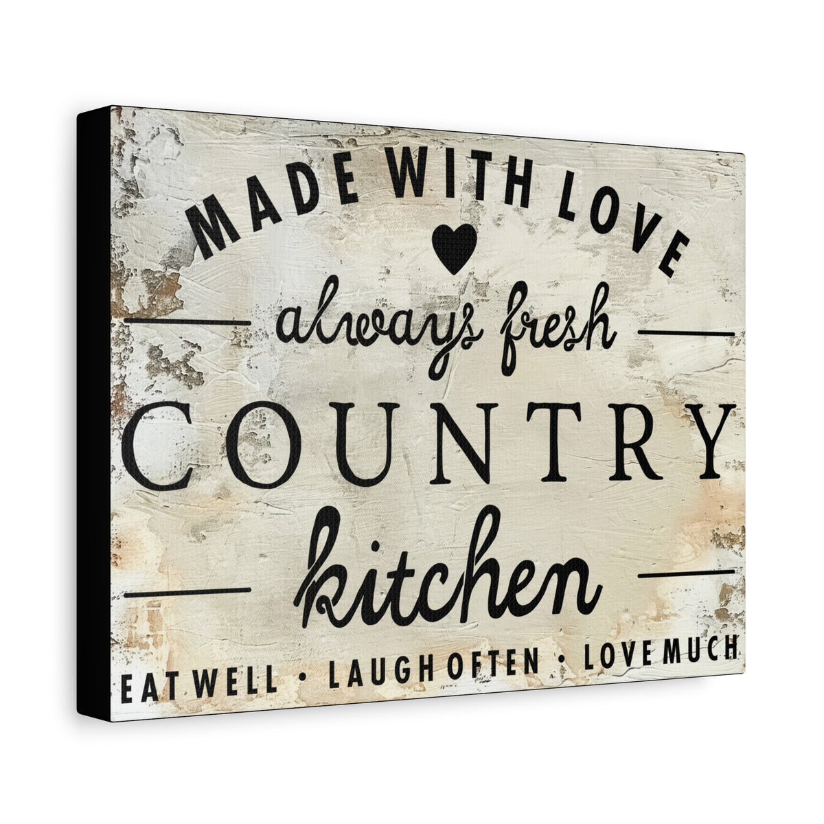 Country Kitchen Canvas Wall Art — "Made With Love, Always Fresh" Rustic Kitchen Sign