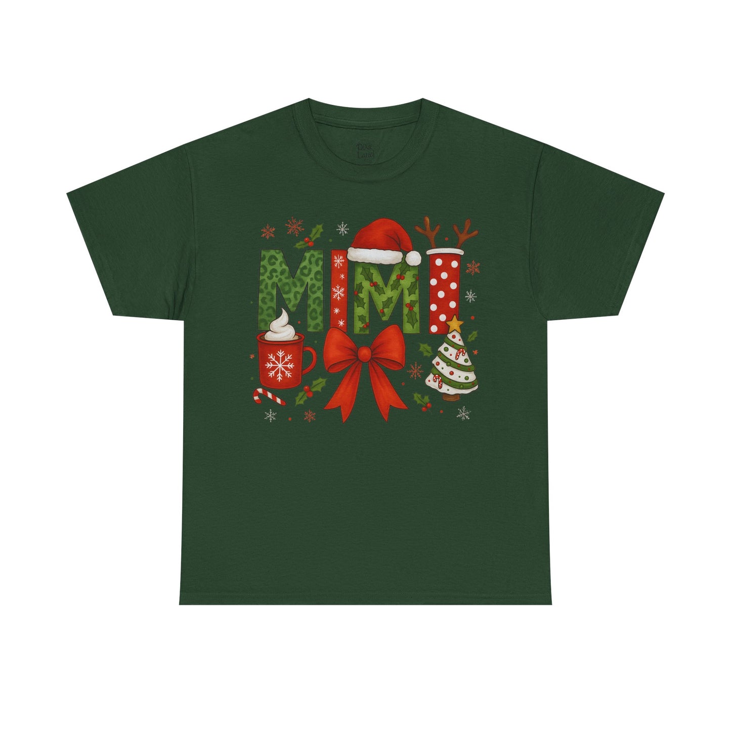 MiMi Christmas Tee — Festive Holiday Letters with Santa Hat, Reindeer Antlers & Bow